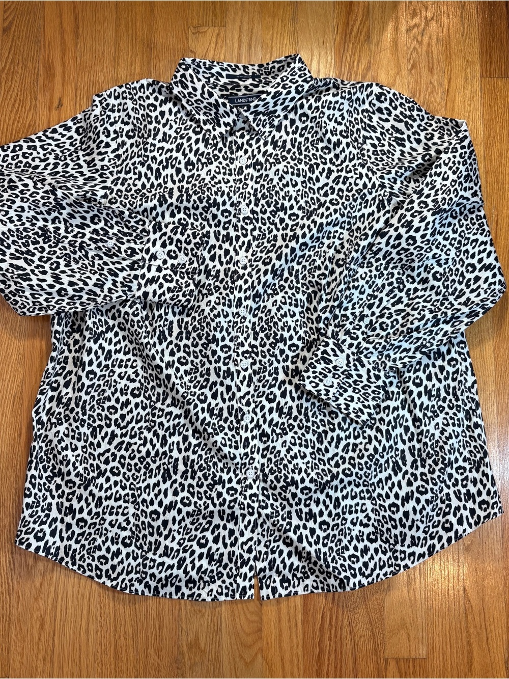 Lands End Leopard Print Supima Button Front Dress Shirt - No Iron - 20W Mob wife